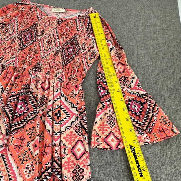 Bobbie Brooks Babydoll Top Pink Tan Orange White Black Small 3/4th Bell Sleeves - Picture 6 of 12